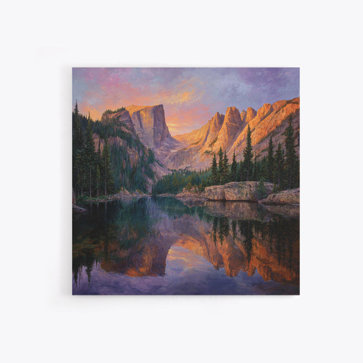 Sunset Mountain Lake Reflection Landscape Canvas Print Modern Wall Art Nature Home Decor Large Calm Living Room Artwork