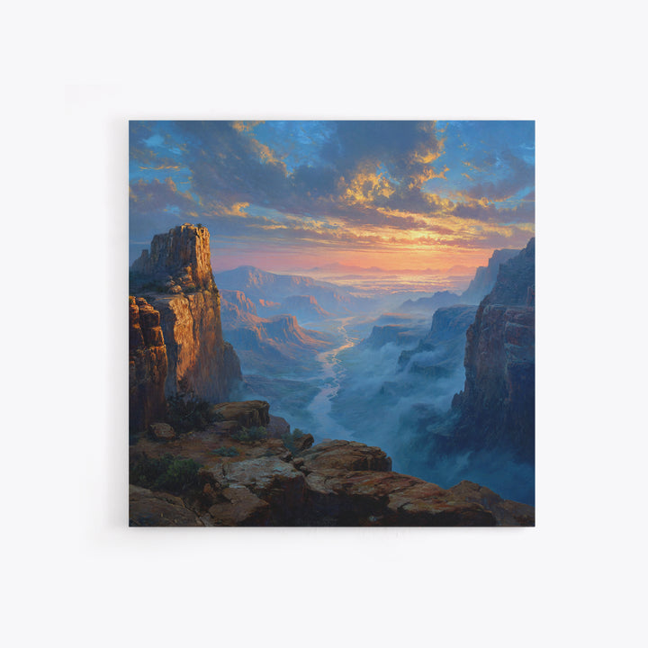 Epic Sunset Canyon Landscape Wall Art, Western Desert Painting Print, Rustic Southwest Home Decor Large Living Room Art