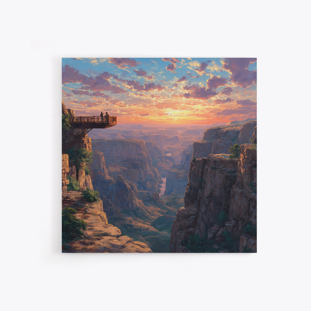 Grand Canyon Sunset Overlook Landscape Wall Art, Dramatic Sky Panoramic Canvas Print, Large Southwest Home Decor