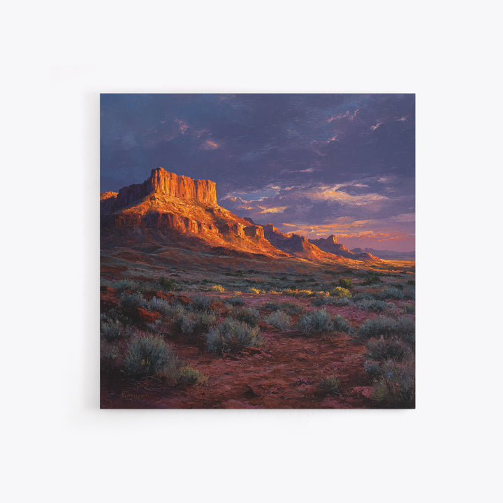 Desert Butte At Sunset Wall Art, Dramatic Western Landscape Canvas Print, Southwest Home Decor For Living Room Or Office
