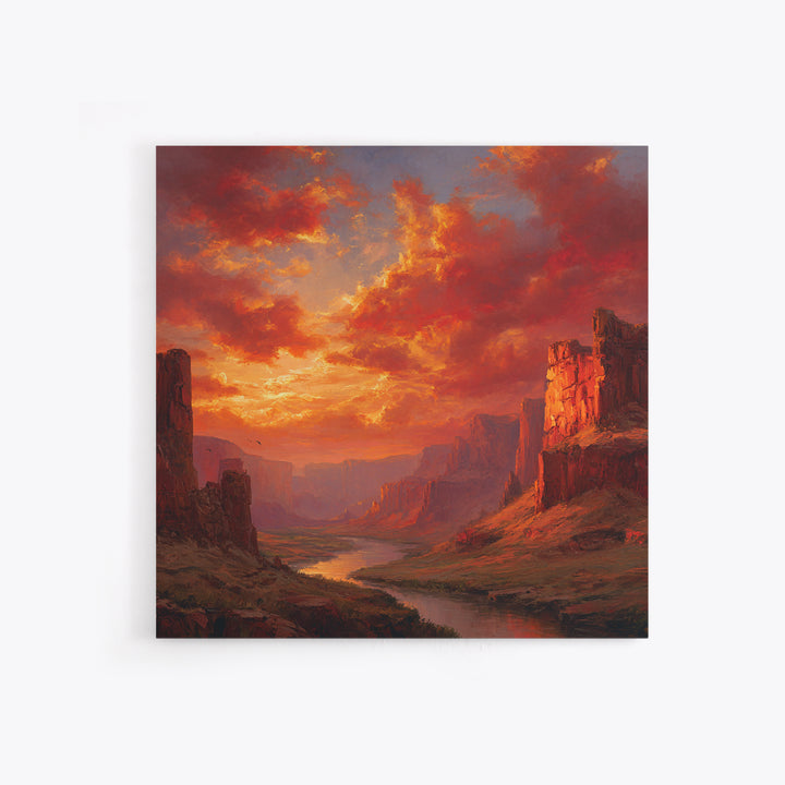 Majestic Canyon River Landscape At Sunset Wall Art Oil Painting Framed Canvas Print Rustic Home Decor