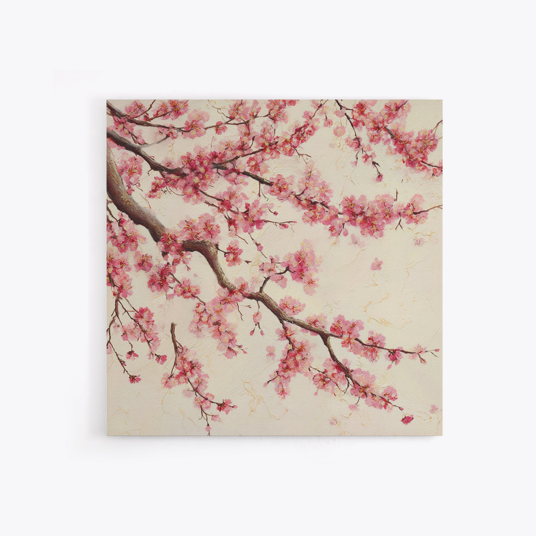 Pink Cherry Blossom Wall Art, Japanese Floral Branch Print, Botanical Spring Decor, Feminine Bedroom Canvas Gift For Her