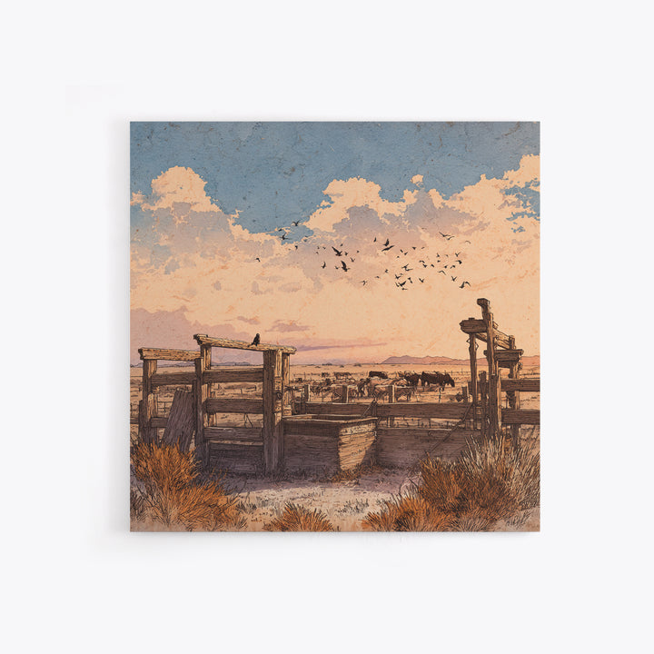 Western Ranch At Sunset Wall Art, Rustic Cowboy Landscape Canvas Print, Desert Farmhouse Decor For Living Room Or Office