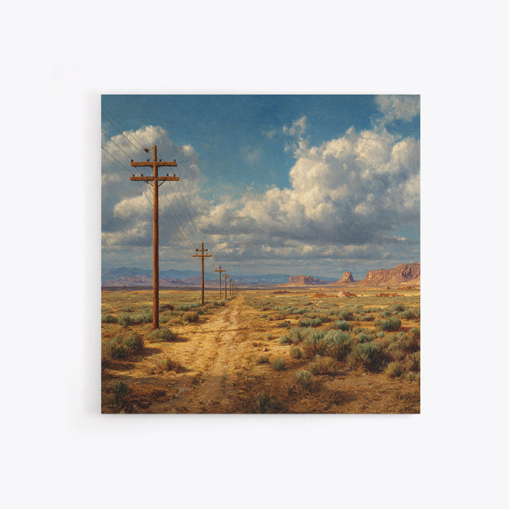 Desert Telephone Poles Landscape Wall Art Print, Rustic Country Road Western Decor, Neutral Landscape Canvas Print For Living Room