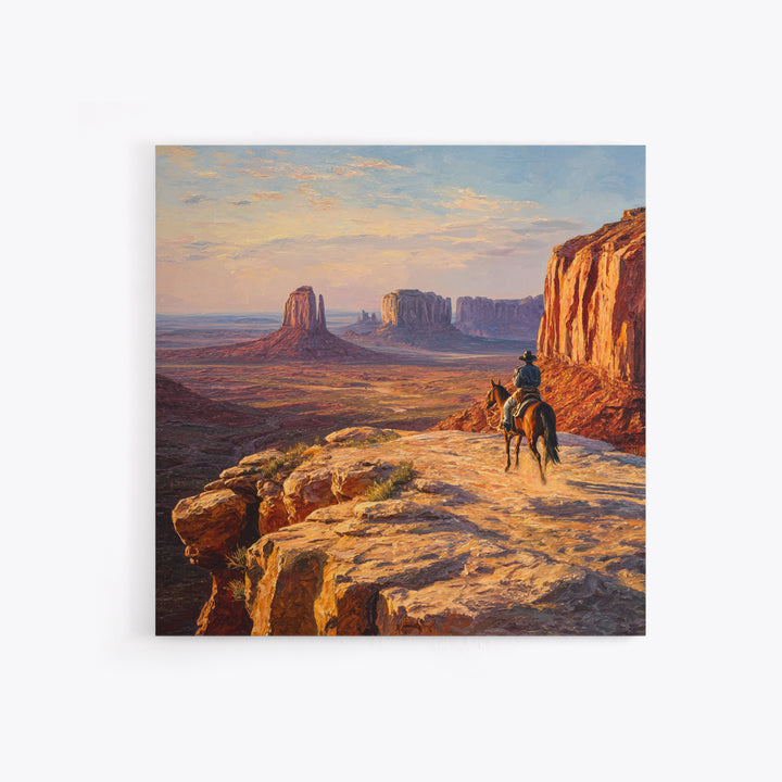 Cowboy Overlooking Monument Valley Wall Art, Western Desert Landscape Canvas Print For Rustic Western Home Decor