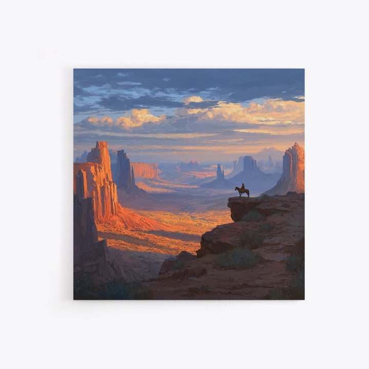 Monument Valley Cowboy Panorama Wall Art, Western Desert Landscape Canvas Print, Large Rustic Living Room Decor