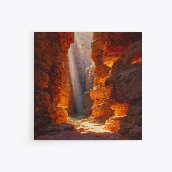 Golden Canyon Sun Rays Desert Landscape Wall Art Print, Southwestern Rustic Decor, Warm Nature Painting Living Room Art