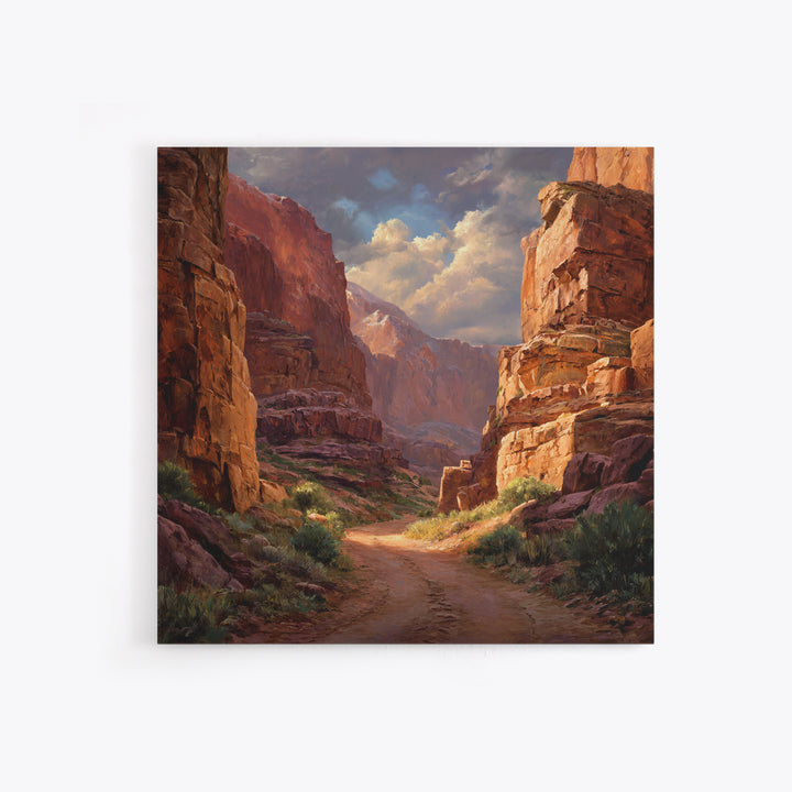 Sunlit Desert Canyon Landscape Wall Art, Rustic Western Canvas Print, Southwest Country Home Decor, Nature Wall Art