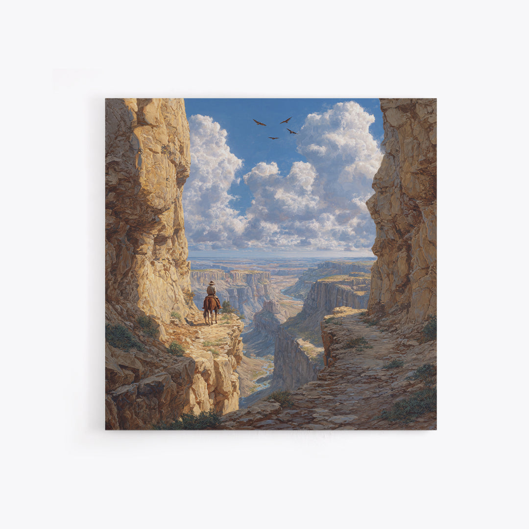 Cowboy Canyon Landscape Wall Art Print, Western Desert Painting Canvas Print, Rustic Home Decor For Modern Living Room