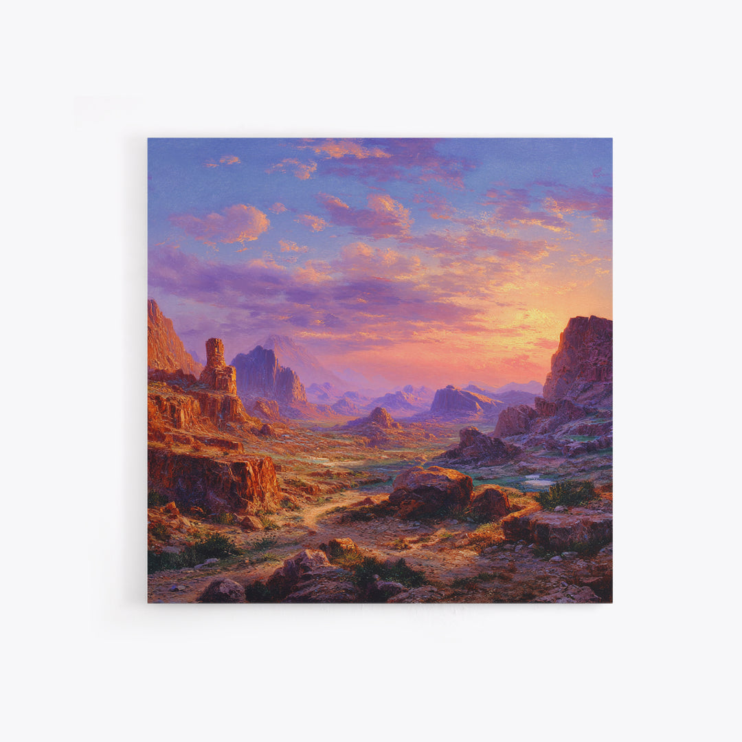 Sunset Desert Canyon Landscape Wall Art Colorful Western Painting Large Canvas Print Rustic Home Decor Living Room Wall Art