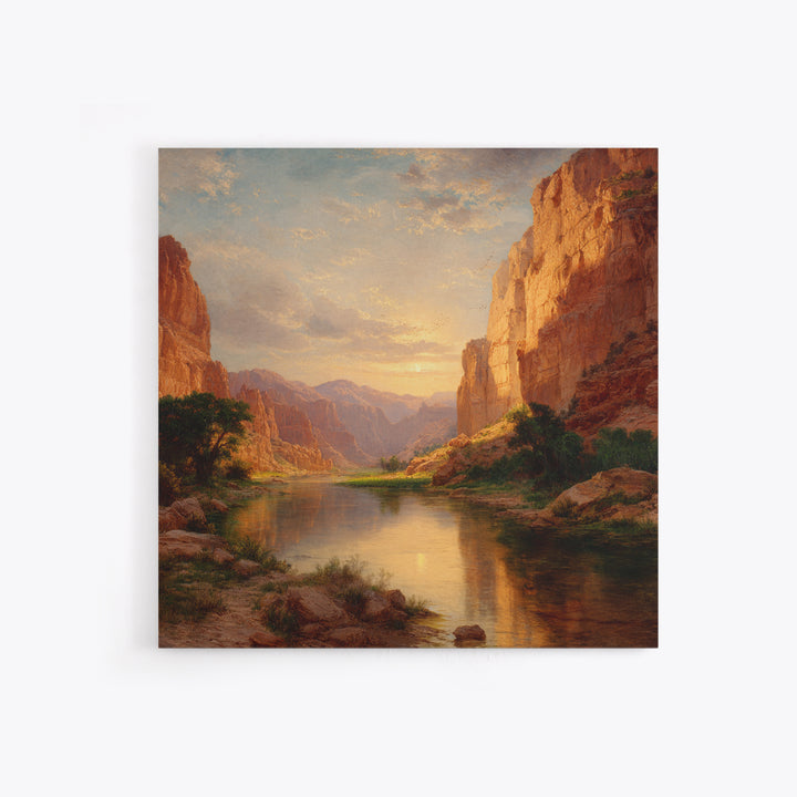 Golden Canyon River At Sunset Landscape Wall Art, Southwest Nature Home Decor, Large Scenic Canvas Print For Living Room