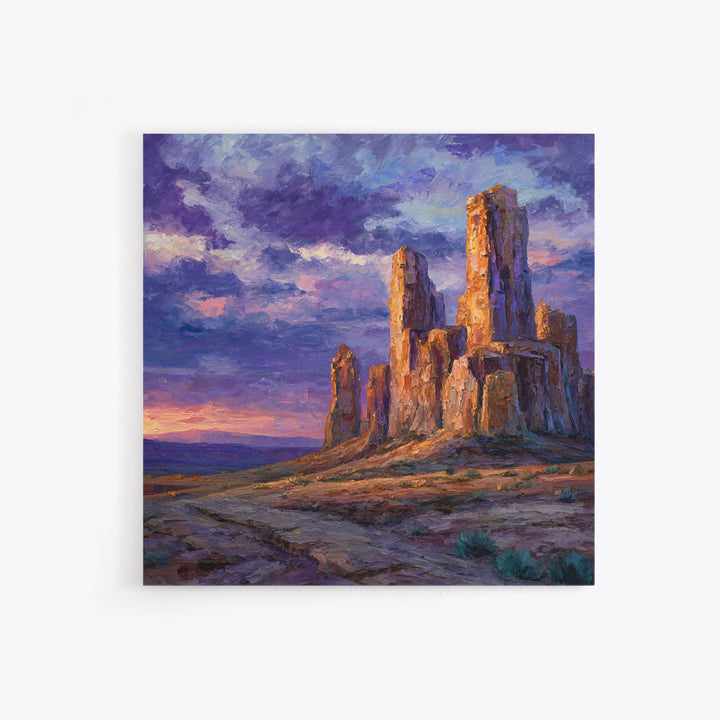 Desert Buttes At Sunset Wall Art, Southwestern Landscape Painting, Colorful Rustic Country Decor, Large Western Canvas Print