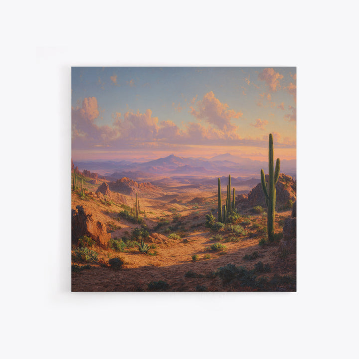 Desert Cactus Panorama Landscape Wall Art, Southwestern Sunset Print, Modern Desert Decor For Living Room Wall Art