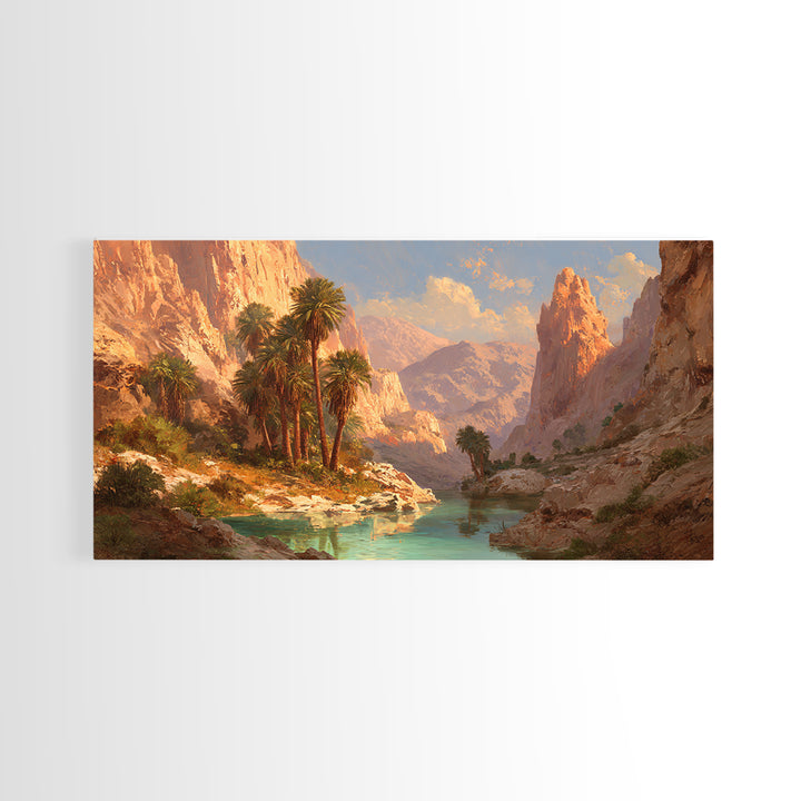 Sunset Mountain Desert Landscape With Palm Trees Oil Painting Canvas Print Large Wall Art For Living Room Modern Home Decor