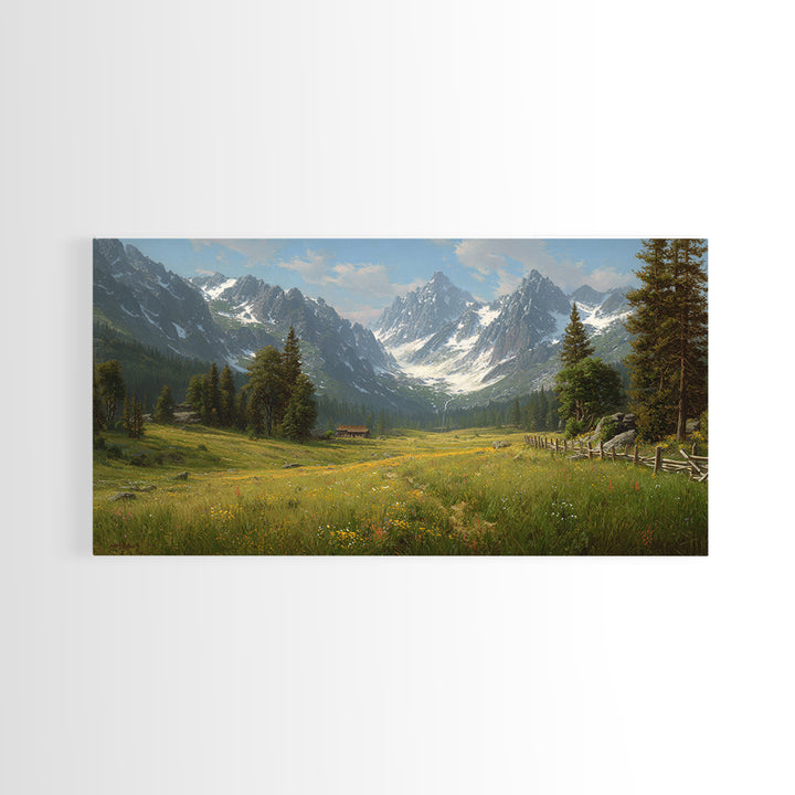 Idyllic Mountain Valley Landscape Painting Canvas Print Large Wall Art For Living Room Rustic Home Decor And Cabin Wall Art