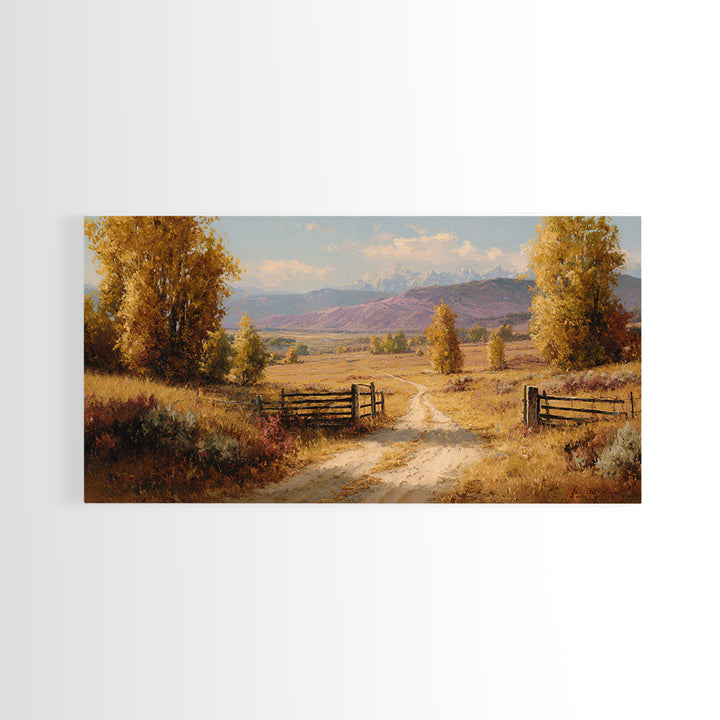 Autumn Landscape With Pathway And Rustic Fence Wall Art Canvas Print For Living Room Decor And Nature Lovers