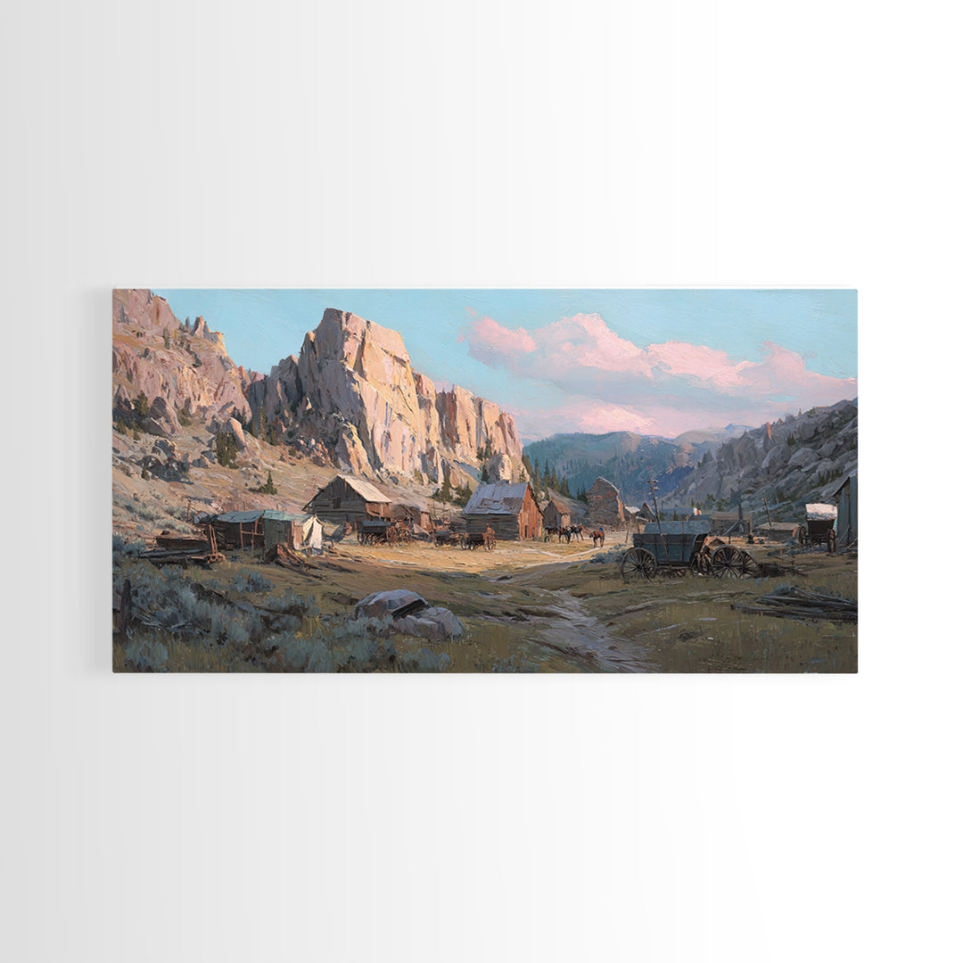 Rustic Mountain Valley Landscape With Flowering Meadow And Farmhouse Wall Art