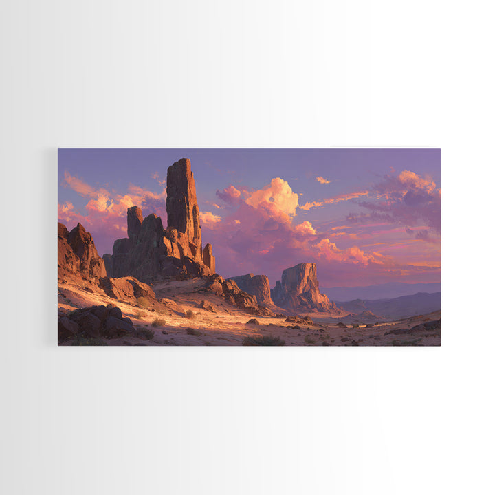 Majestic Desert Rock Formation Under Purple Sky Landscape Wall Art Canvas Print Contemporary Nature Painting Home Decor