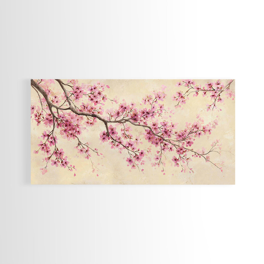 Pink Cherry Blossom Wall Art, Delicate Spring Branch Botanical Print, Japandi Bedroom Decor, Feminine Home Decor Gift For Her