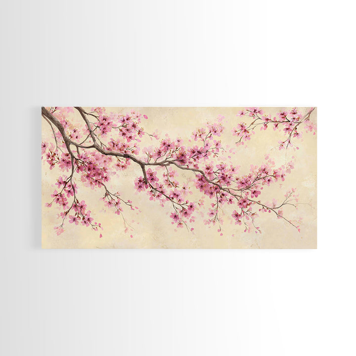 Pink Cherry Blossom Wall Art, Delicate Spring Branch Botanical Print, Japandi Bedroom Decor, Feminine Home Decor Gift For Her