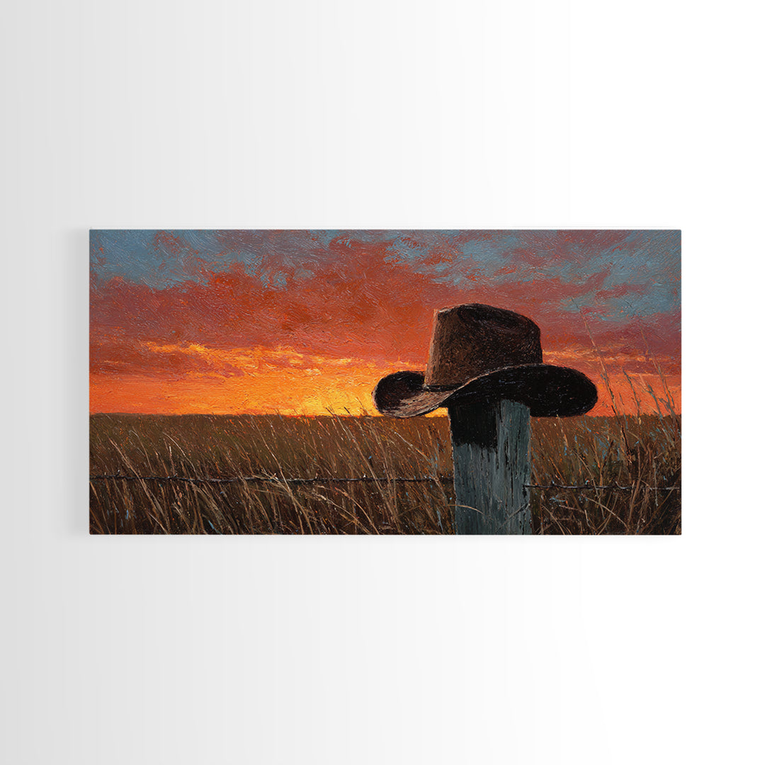 Rustic Country Sunset Landscape Painting Wall Art, Farmhouse Home Decor, Western Style Original Oil Painting On Canvas Print