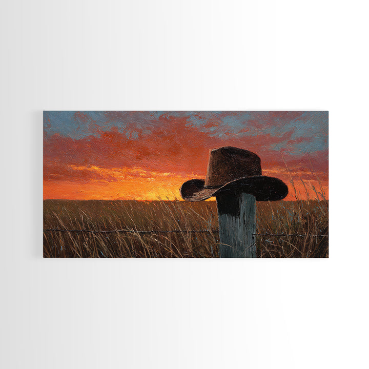 Rustic Country Sunset Landscape Painting Wall Art, Farmhouse Home Decor, Western Style Original Oil Painting On Canvas Print