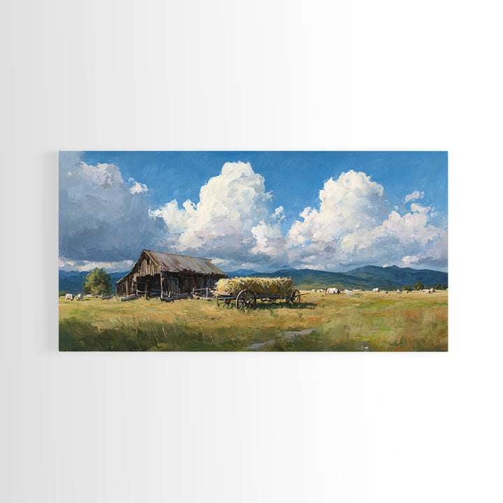 Rustic Barn Landscape Oil Painting Large Wall Art For Farmhouse Decor And Living Room Canvas Print