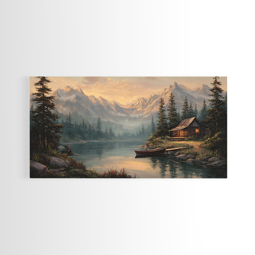 Peaceful Lake Cabin Landscape Canvas Print Quiet Rustic Wall Art Home Decor Tranquil Nature Scene