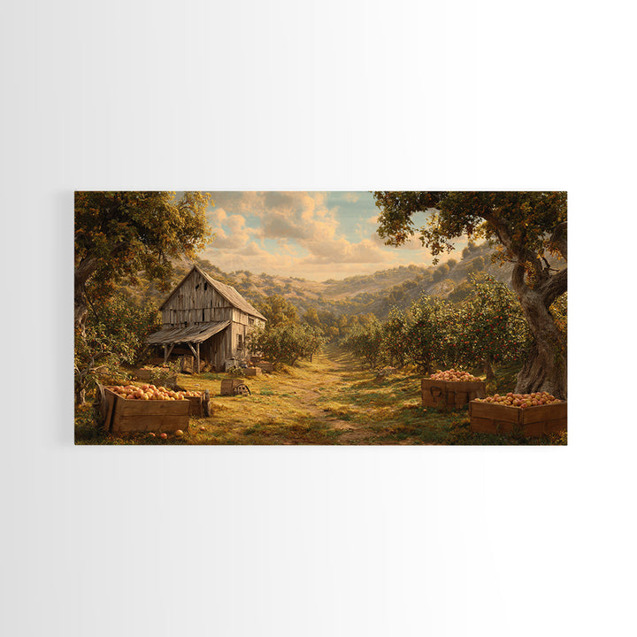 Classic Autumn Orchard Landscape With Barn And Horses Wall Art Canvas Print For Rustic Farmhouse Decor Living Room
