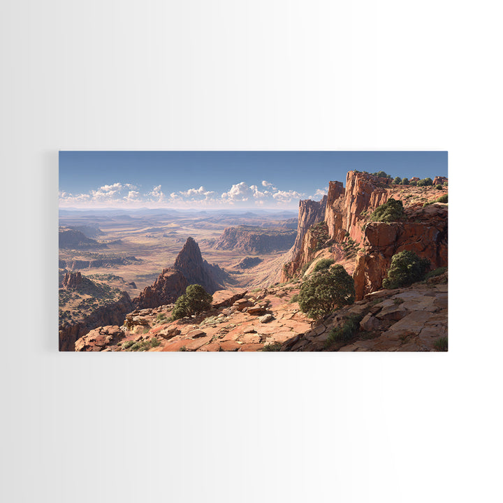 Stunning Desert Canyon Landscape Wall Art With Rocky Cliffs And Expansive View Framed Canvas Print For Home Decor