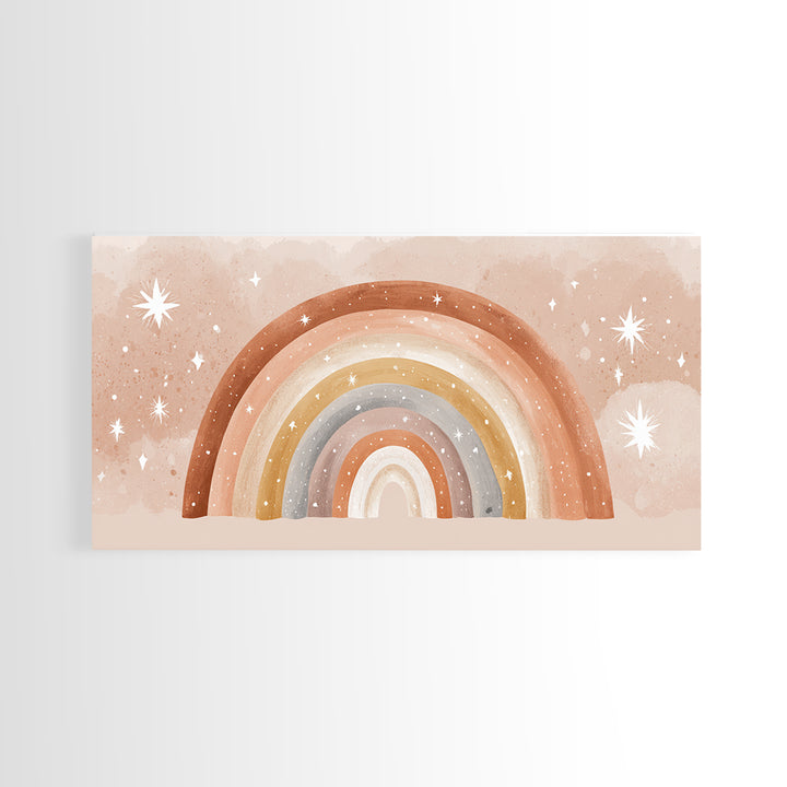 Starry Watercolor Rainbow Wall Art, Pastel Nursery Decor, Kids Room Wall Art, Boho Prints, Baby Shower Gift, Framed Canvas Print