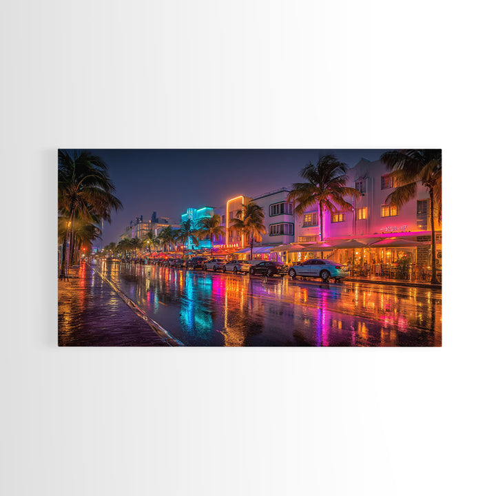 Neon City Night Street Scene Vibrant Urban Wall Art Canvas Print Modern Home Decor Living Room Art