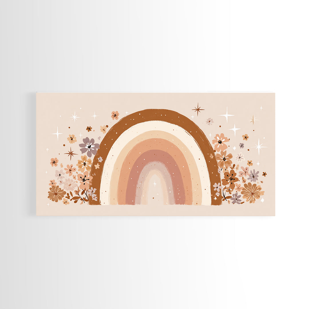 Floral Neutral Rainbow Wall Art, Boho Nursery Decor, Girls Room Decor, Whimsical Wall Art, Baby Girl Nursery, Canvas Print