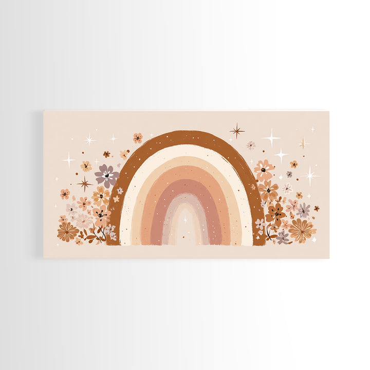 Floral Neutral Rainbow Wall Art, Boho Nursery Decor, Girls Room Decor, Whimsical Wall Art, Baby Girl Nursery, Canvas Print