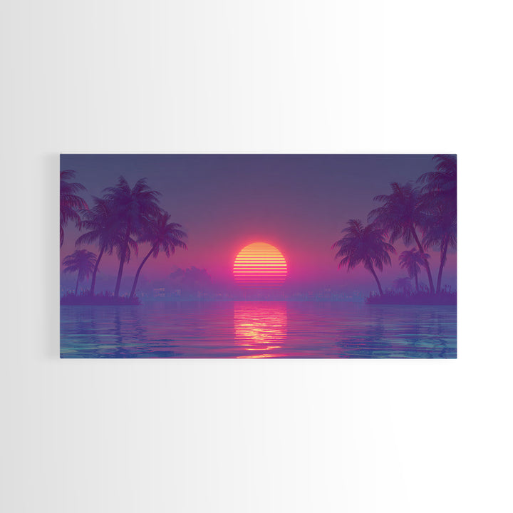 Vibrant Neon Cityscape At Night With Reflective Streets Urban Wall Art Canvas Print For Modern Living Room And Office Decor