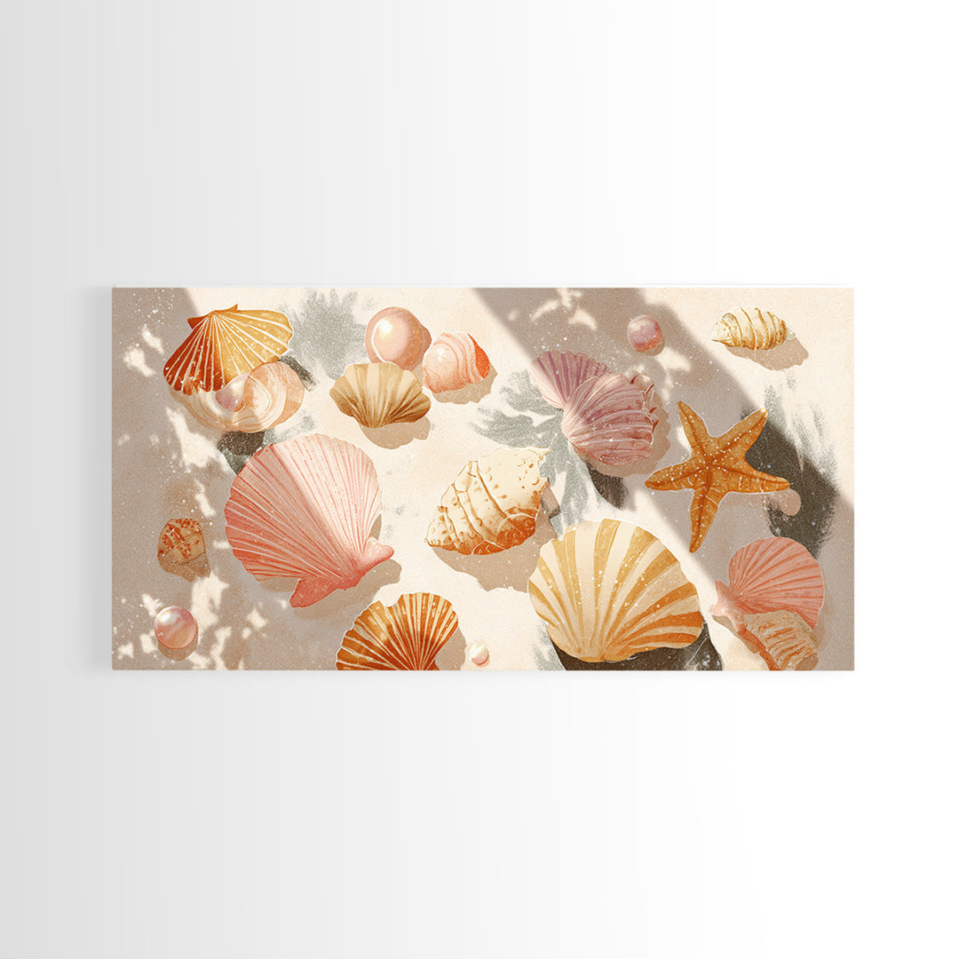 Pink Seashell Coastal Wall Art, Beach House Decor, Nautical Wall Art, Ocean Wall Decor, Coastal Bathroom Decor, Canvas Print