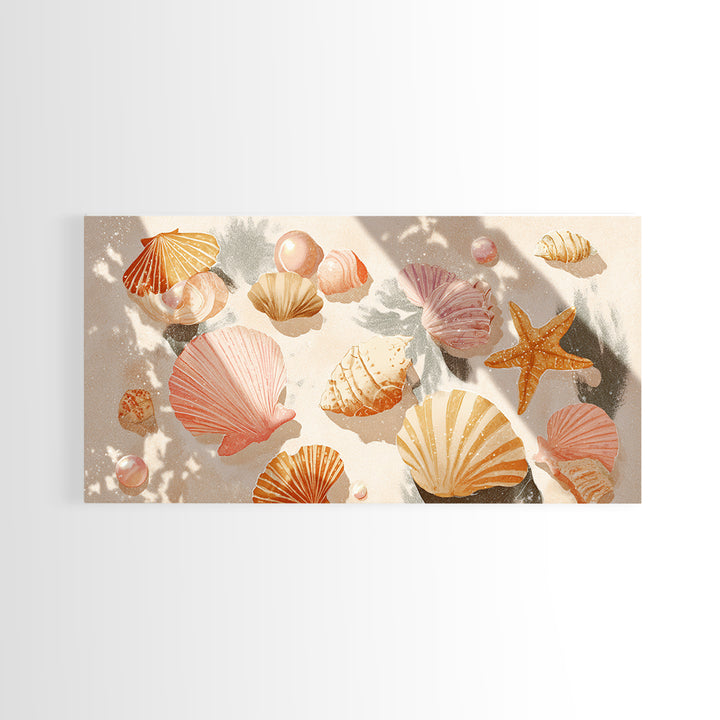 Pink Seashell Coastal Wall Art, Beach House Decor, Nautical Wall Art, Ocean Wall Decor, Coastal Bathroom Decor, Canvas Print