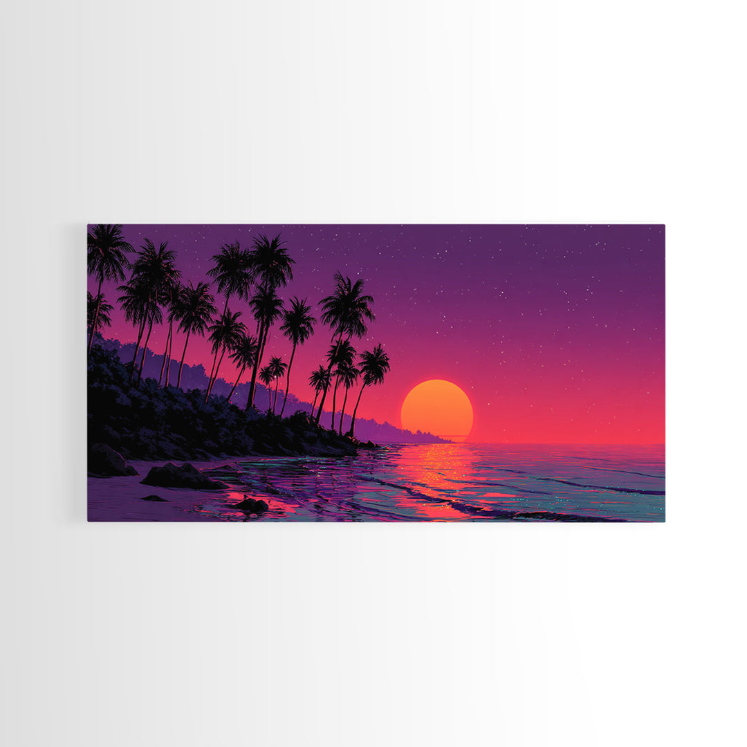 Vivid Tropical Sunset Over Ocean With Palm Trees Silhouette Canvas Print Large Wall Art For Living Room Decor And Coastal Home