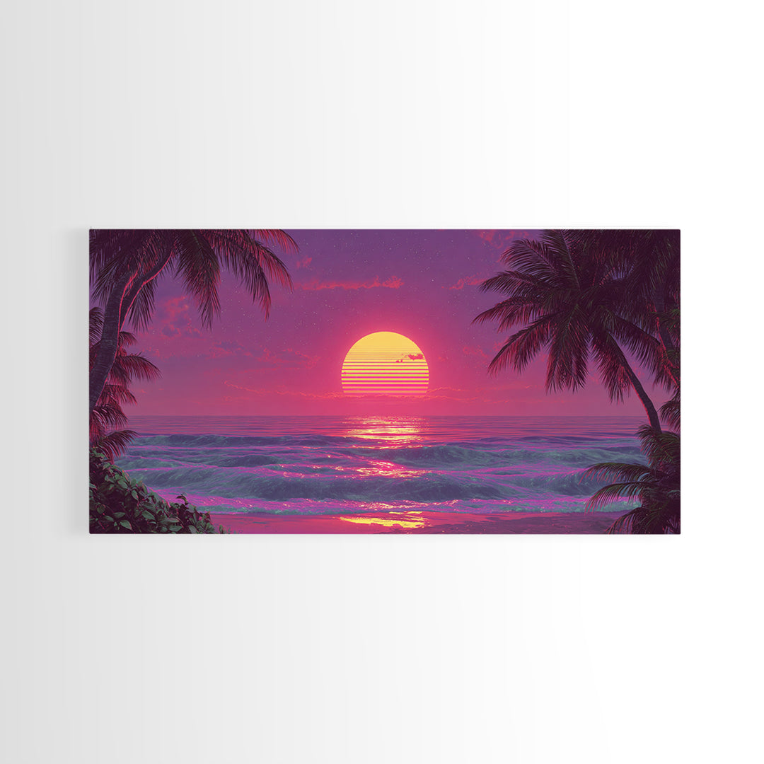Tropical Beach Sunset With Palm Trees Vibrant Coastal Wall Art Canvas Print For Home Decor And Tropical Beach House