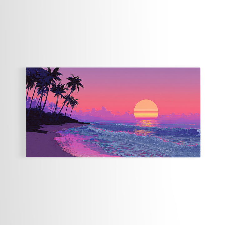 Bright Sunset Seaside Beach Landscape Digital Painting Large Wall Art For Living Room Decor Canvas Print
