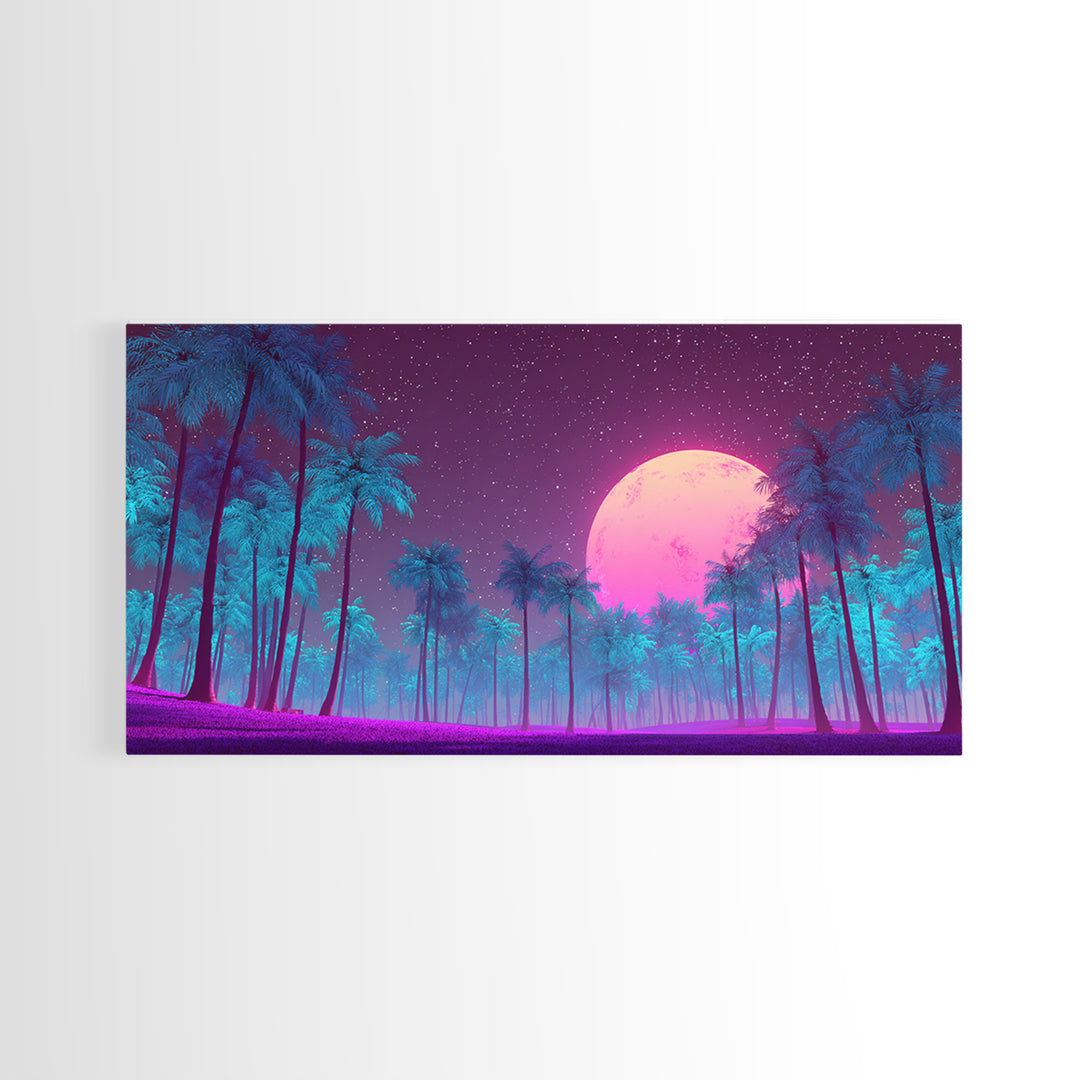 Pink Moon Fantasy Landscape Digital Art Modern Wall Art Canvas Print Ethereal Bedroom Decor Home Gift