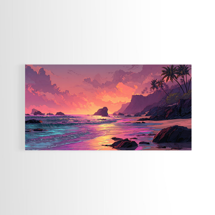 Colorful Sunset Coastal Landscape Canvas Print Vibrant Seascape Wall Art Modern Beach Home Decor