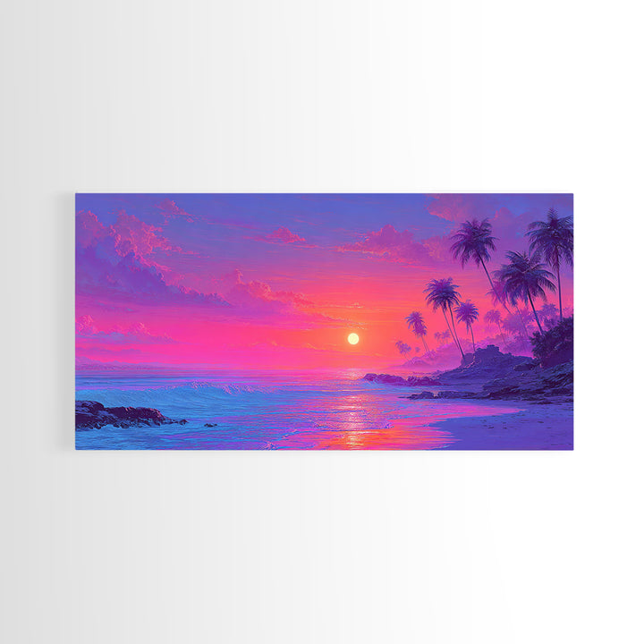 Tropical Sunset Beach With Palm Trees And Calm Ocean Waves Canvas Print Large Wall Art For Bedroom Coastal Home Decor Prints
