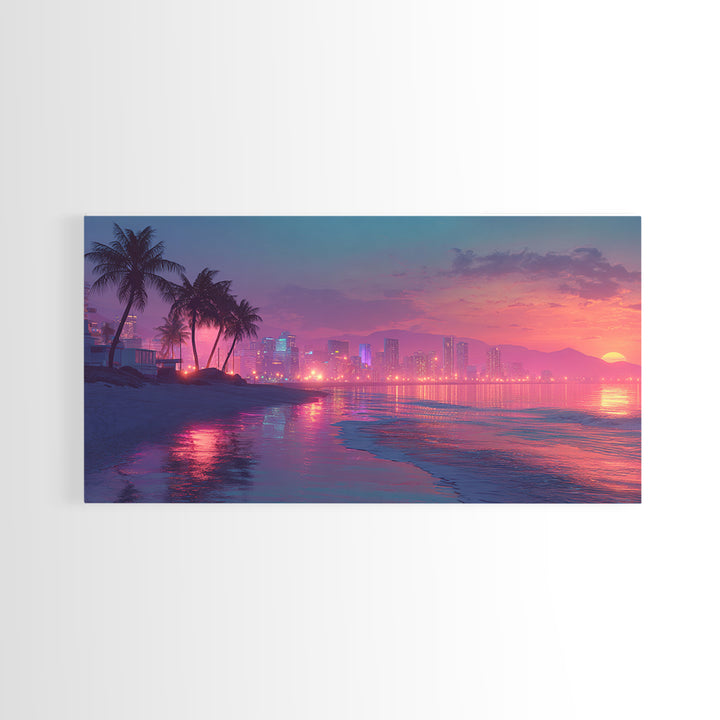 Beautiful Tropical Sunset Over Water With Palm Trees Vibrant Landscape Painting Wall Art Canvas Print