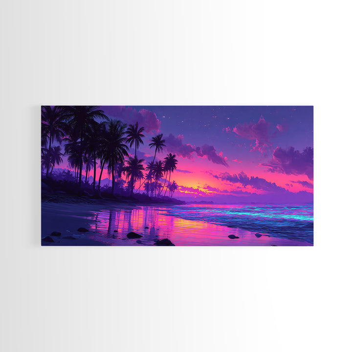 Vivid Neon Crystal Lotus Flower Surrounding Meditating Buddha Bright Spiritual Wall Art Canvas Print