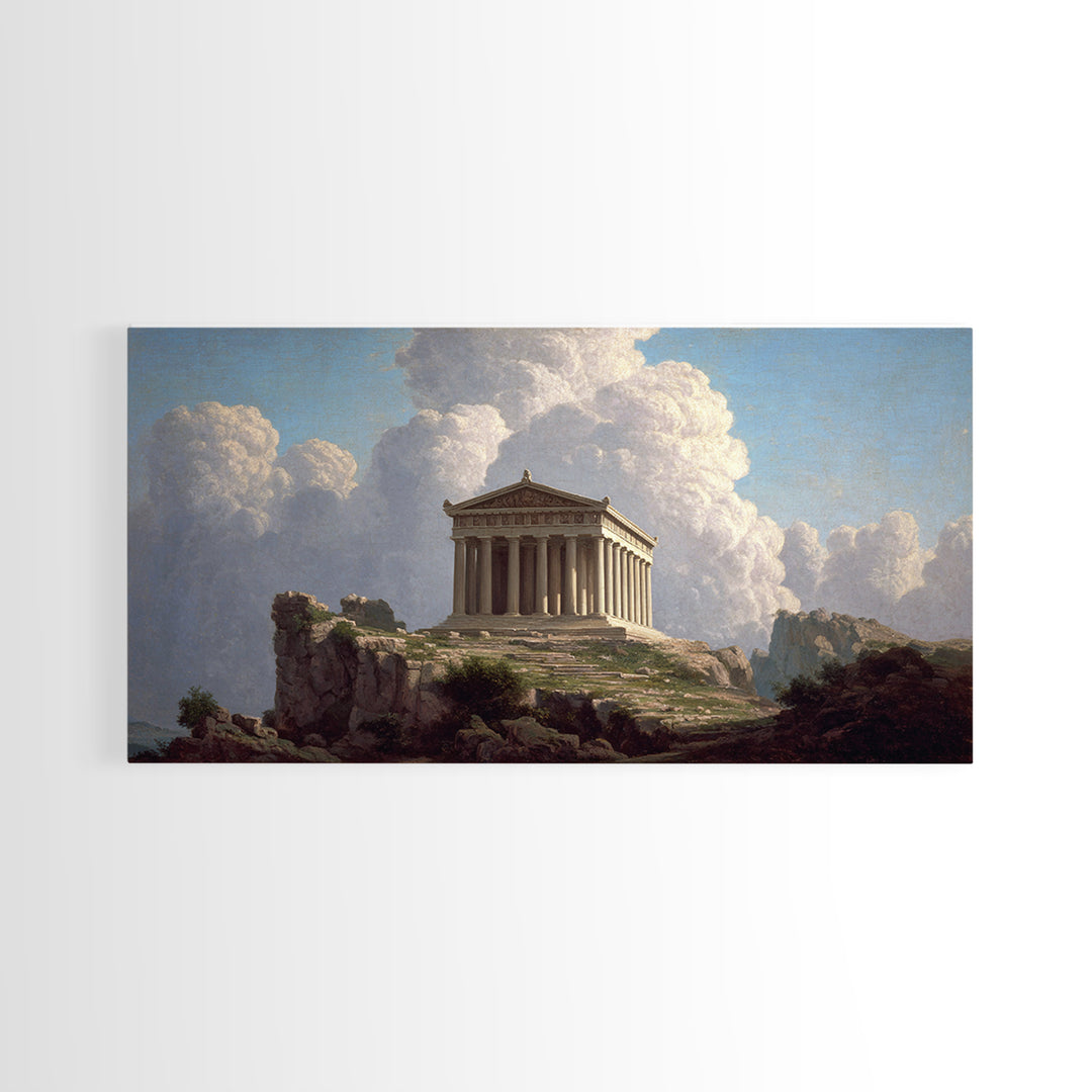 Ancient Greek Temple Landscape Wall Art, Classical Architecture Canvas Print, European Fine Art, Office Decor Gift For Him