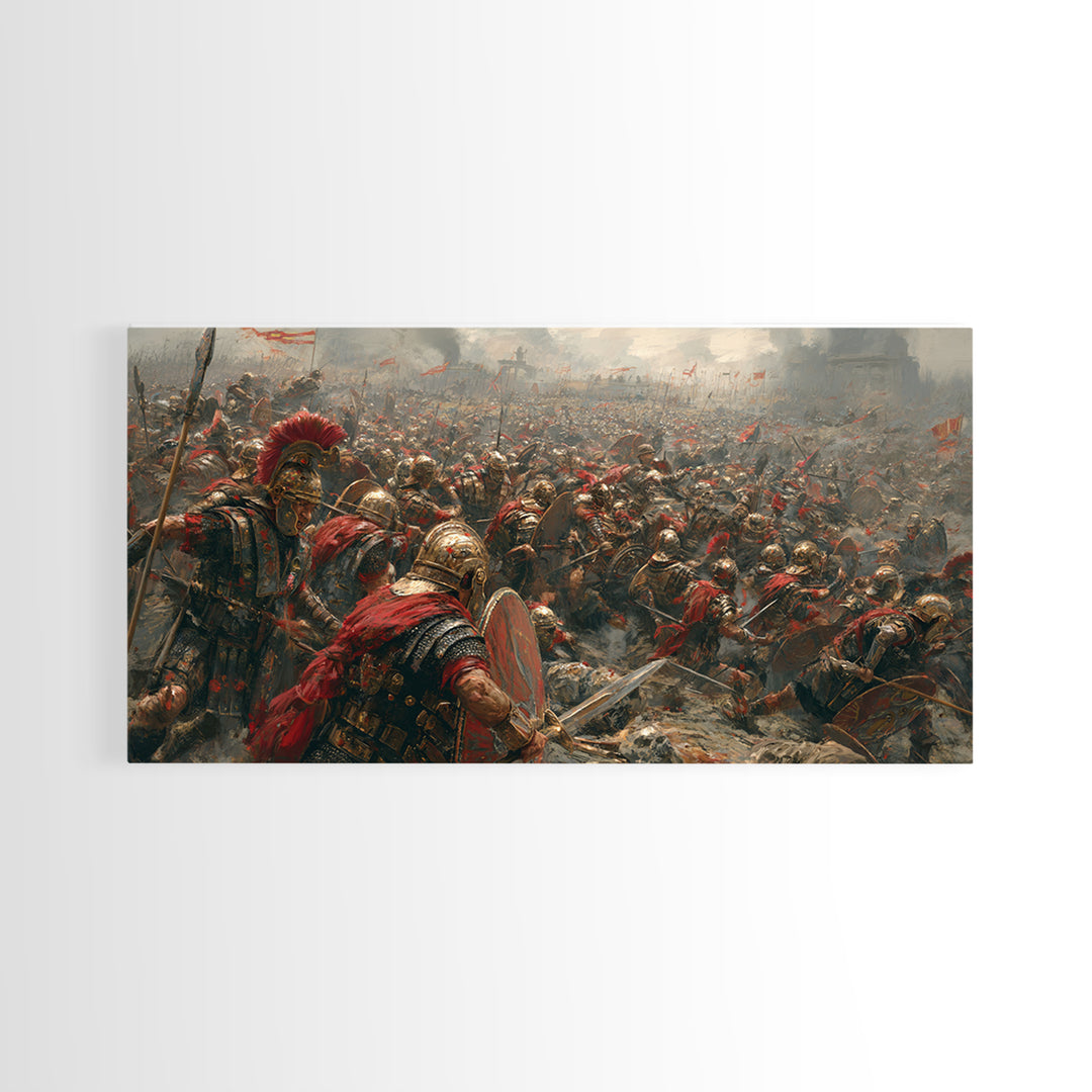 Epic Roman Battlefield With Shields And Banners Canvas Print, Historical Art, Warrior Wall Art, Large Wall Art, Office Decor