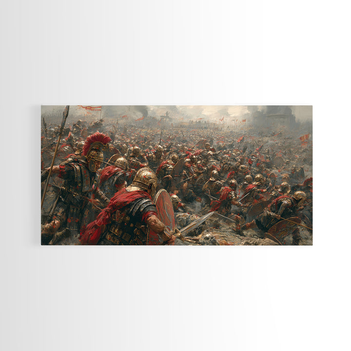 Epic Roman Battlefield With Shields And Banners Canvas Print, Historical Art, Warrior Wall Art, Large Wall Art, Office Decor