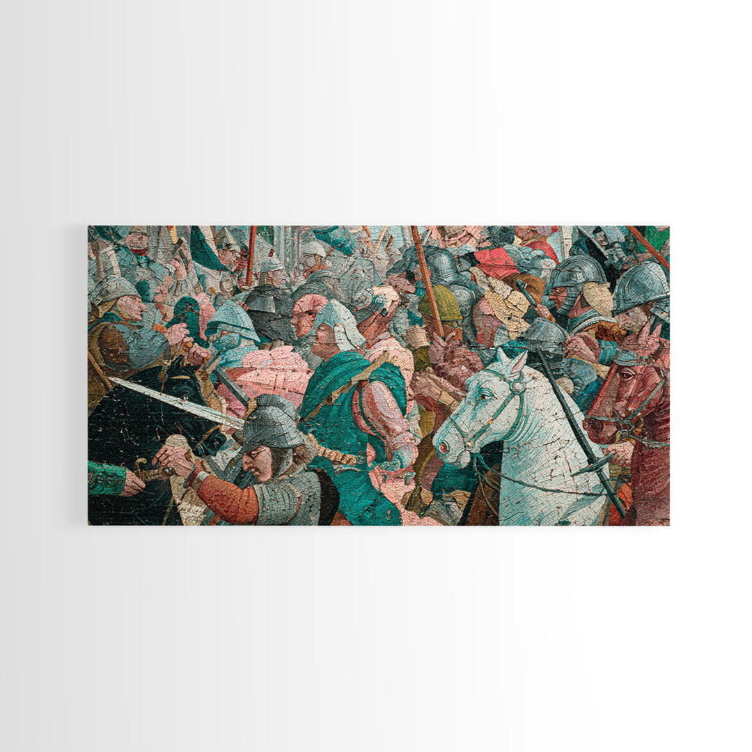 Medieval Cavalry Battle Scene Wall Art, Historical Canvas Print, Maximalist Gallery Decor, Masculine Gift For Him, Living Room Decor