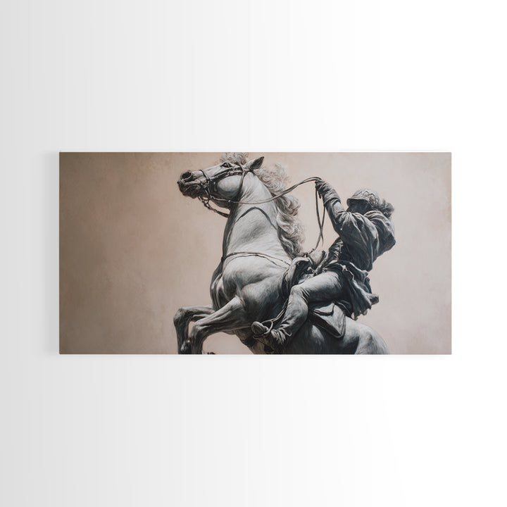 Rearing Horse And Rider Wall Art, Black And White Equestrian Print, Western Warrior Decor, Masculine Office Gift For Him